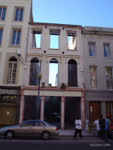 Sky through building