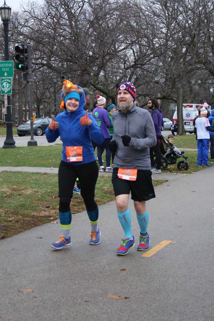 Erica and Fuzzy at the Evanston Flying Turkey 5K